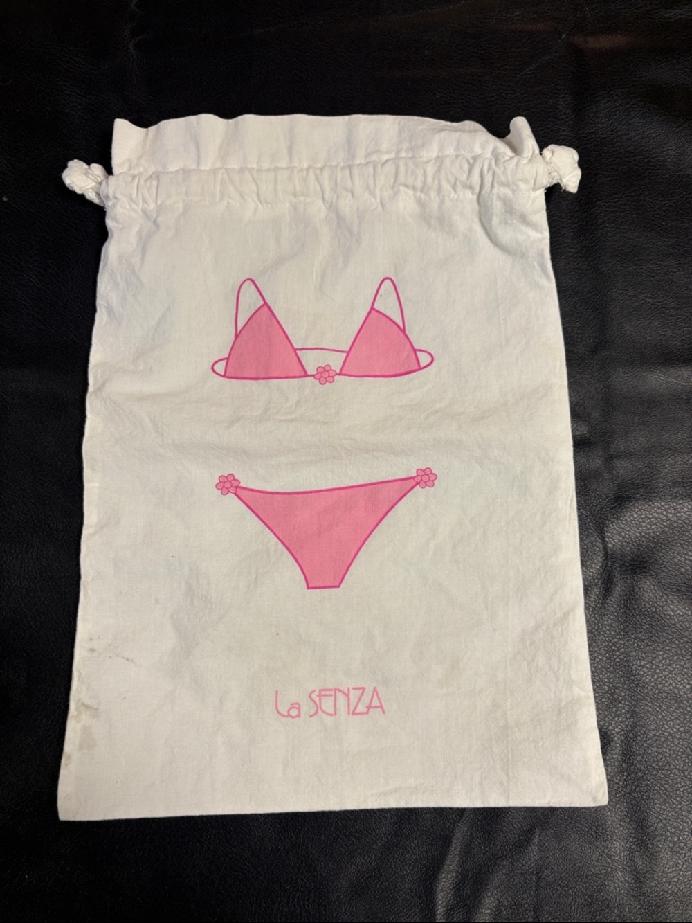 $5 ADD ON La SENZA White Drawstring Pouch with Pink Bikini Print